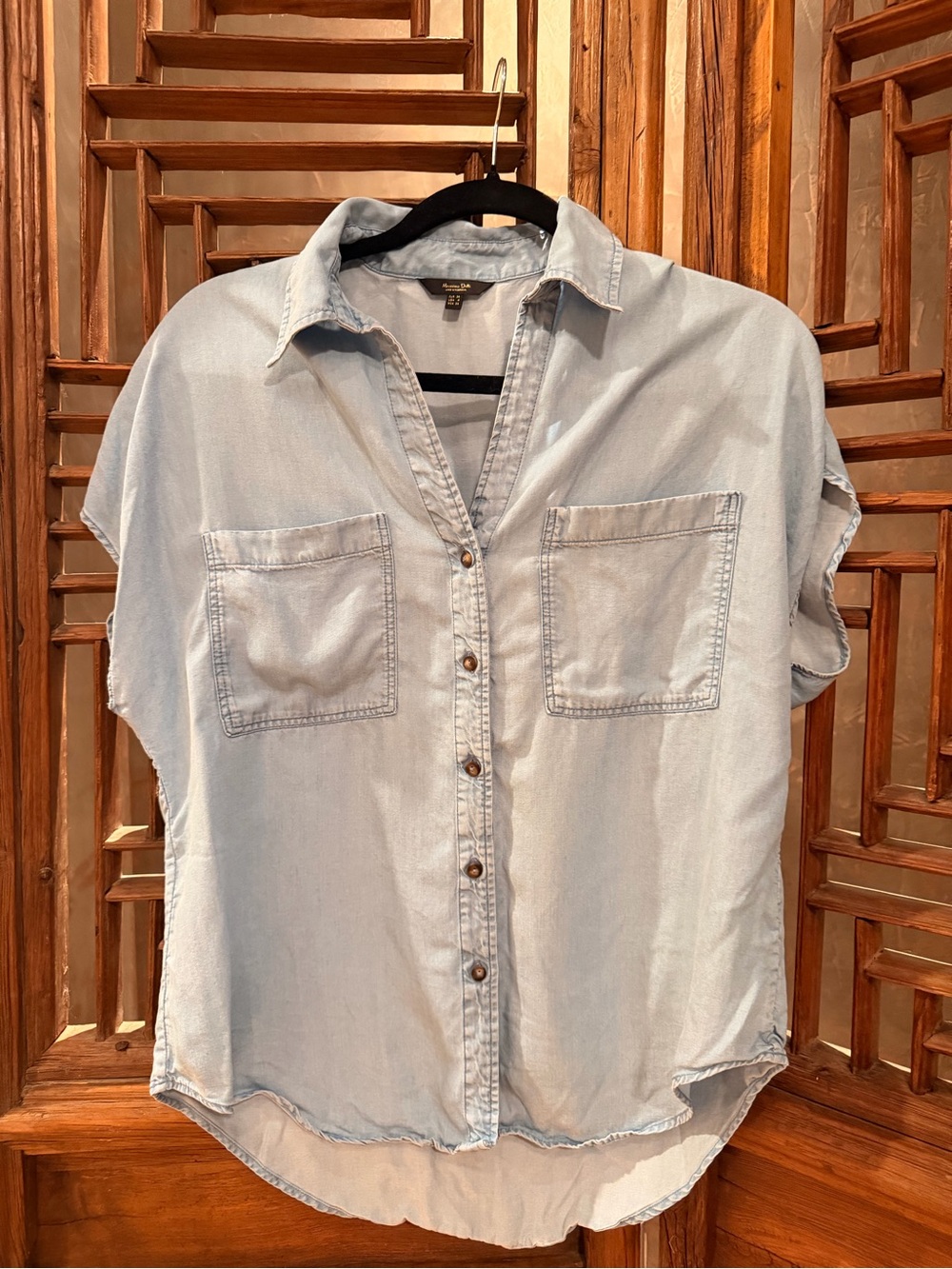 Massimo Dutti Light Blue Short-Sleeve Denim Button-Down
